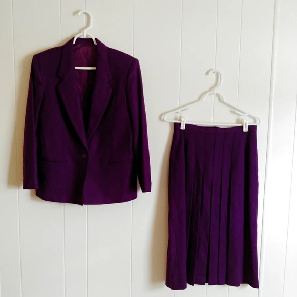 Mark Alexander Suit Blazer Skirt 12P Purple 100% Wool Blazer Classic Elegant. - Picture 1 of 12